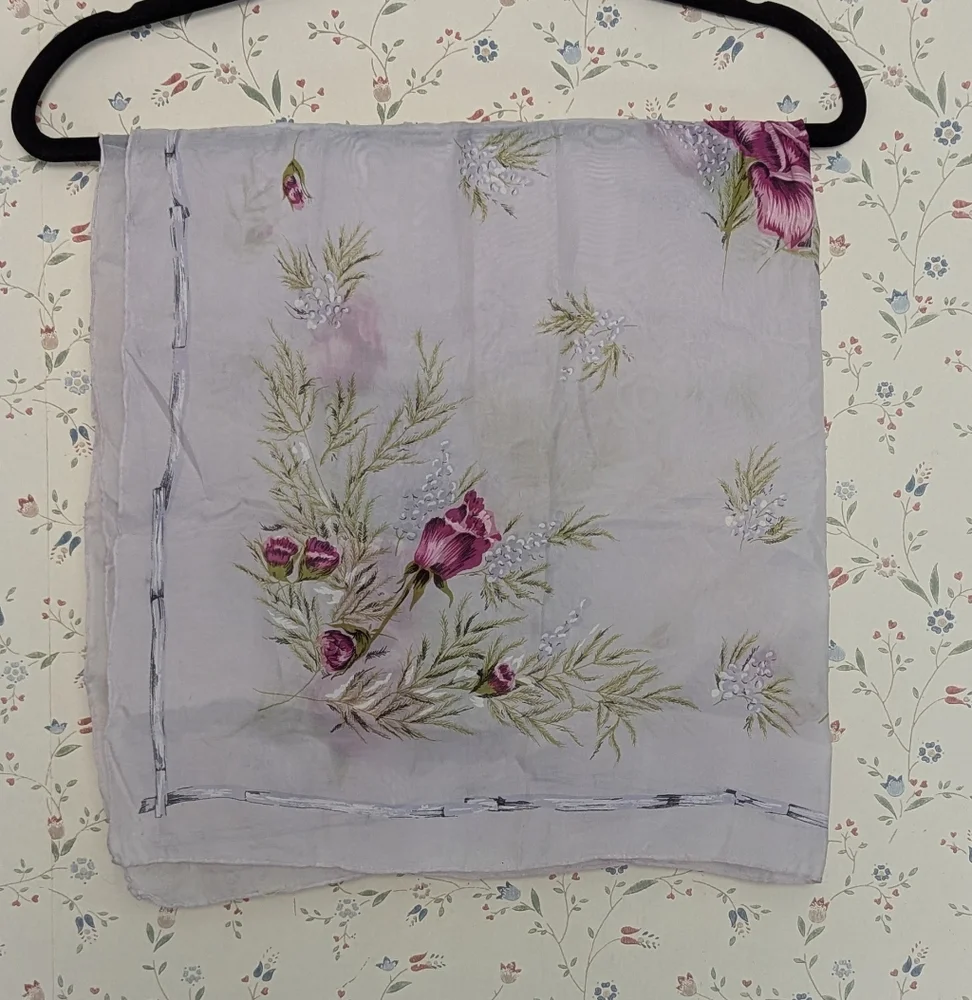 Vintage Silk Floral Sheer Scarf 30